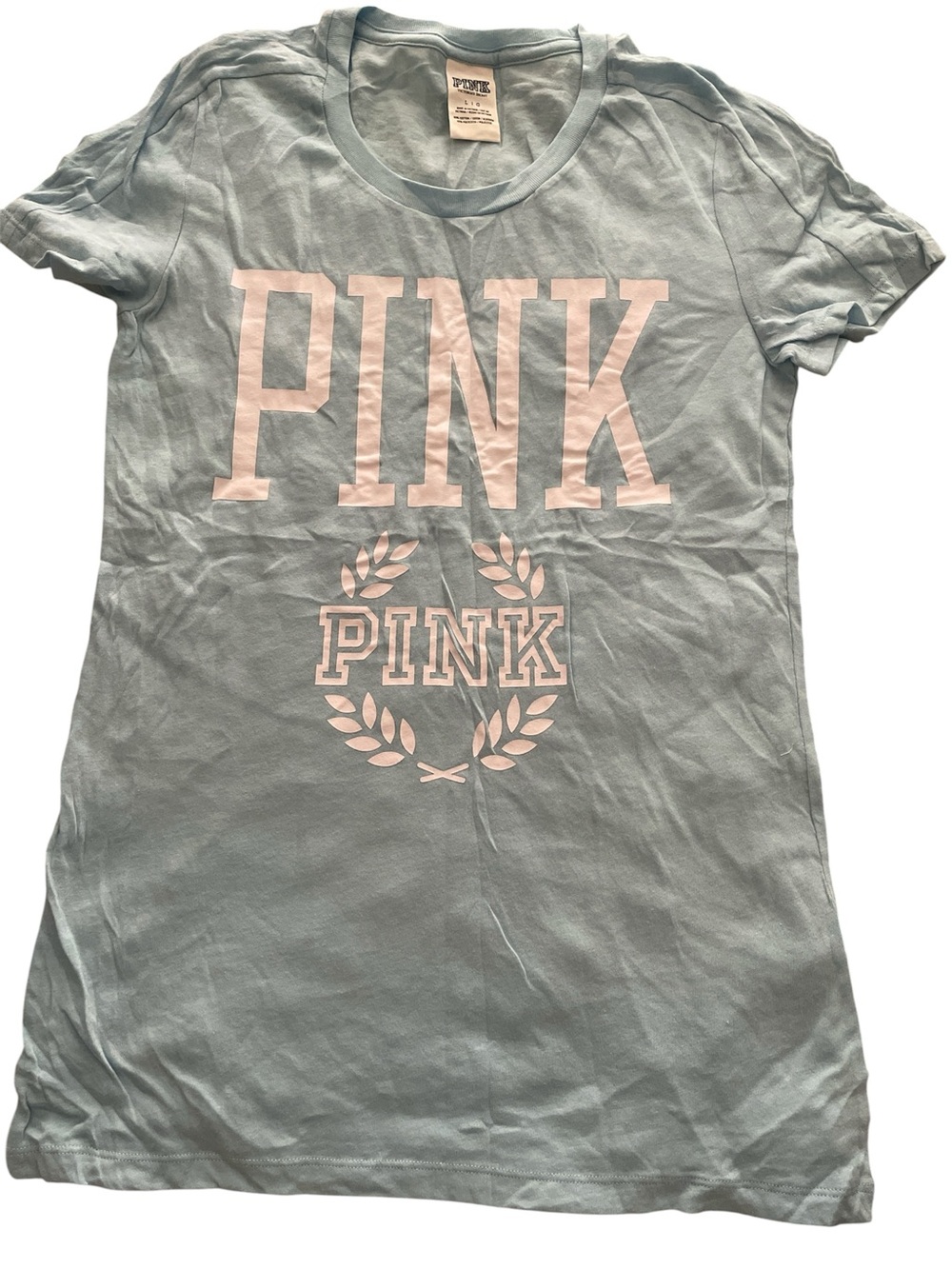 PINK Victoria's Secret Light Blue Tee with white Logo